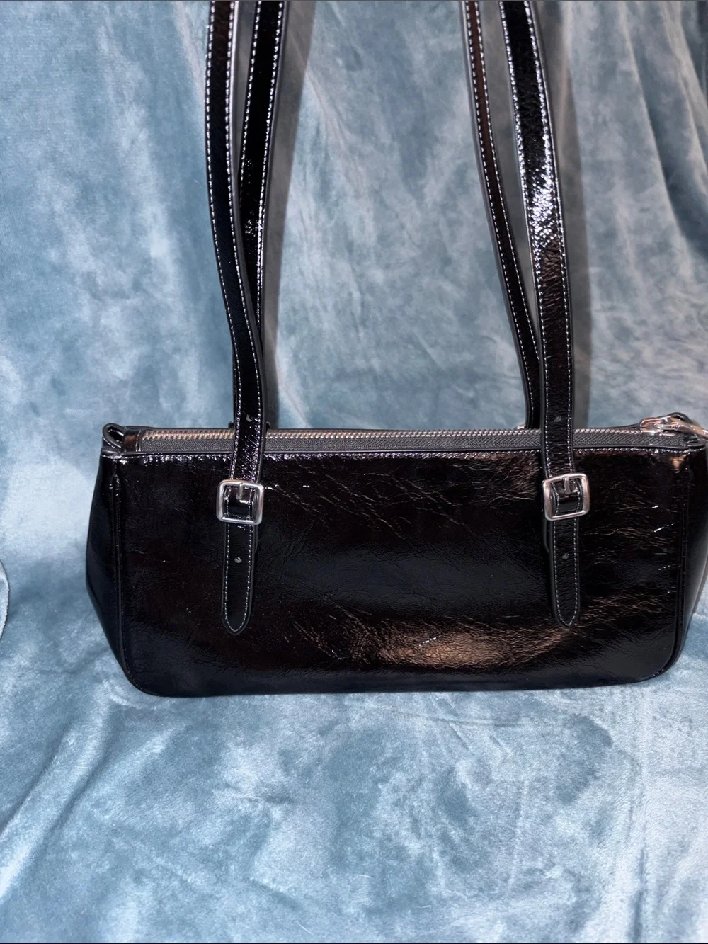 Coach Black crinkled Leather Asher with Double Straps